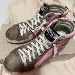 Golden Goose Pink and Brown High-Top Sneakers
